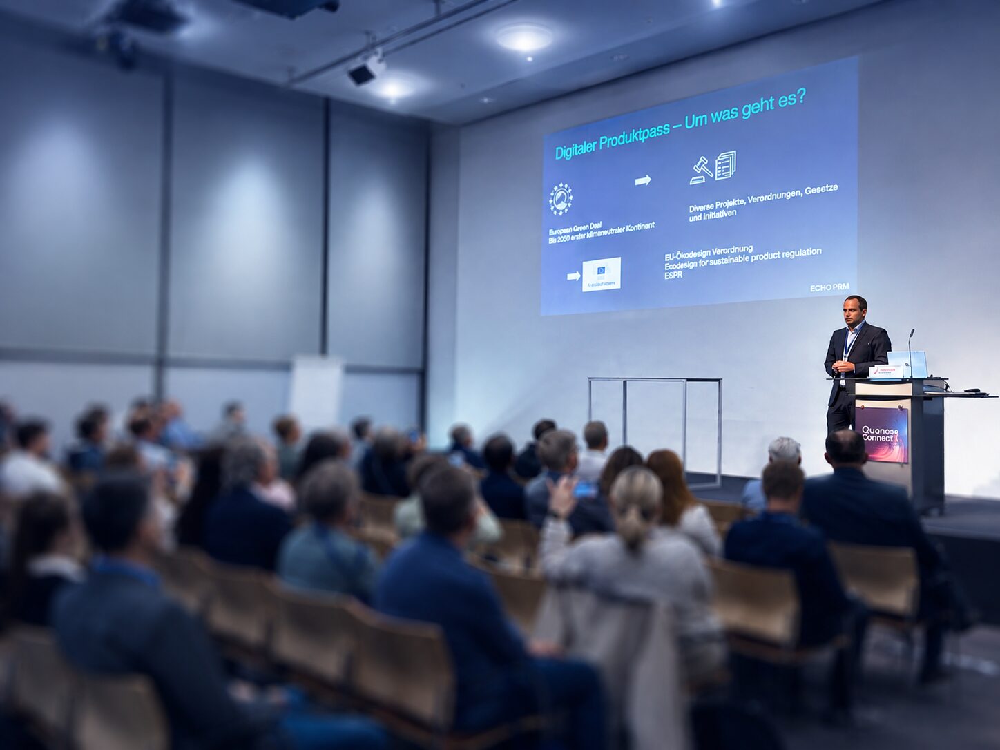 ECHO PRM speaker presenting the Digital Product Passport on stage