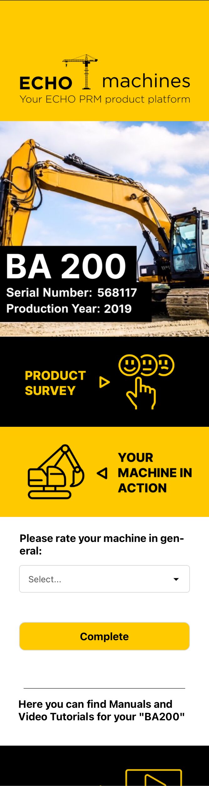 ECHO machines Web-App – Beispiel Baumaschine