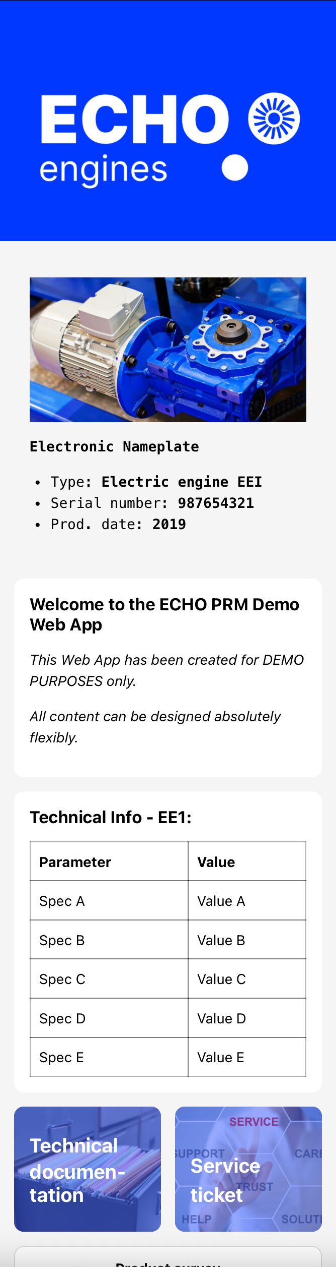 ECHO engines Web-App – Beispiel Elektromotor